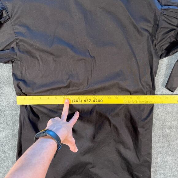 Natori Black Poplin Mini Dress S Balloon Sleeves Sleek Cotton Blend Designer - Picture 8 of 8